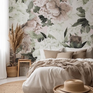 Floral Garden Blossom Mural - Elegant Flower Wallpaper for Living Room, Bedroom, Nature-Inspired Wall Art