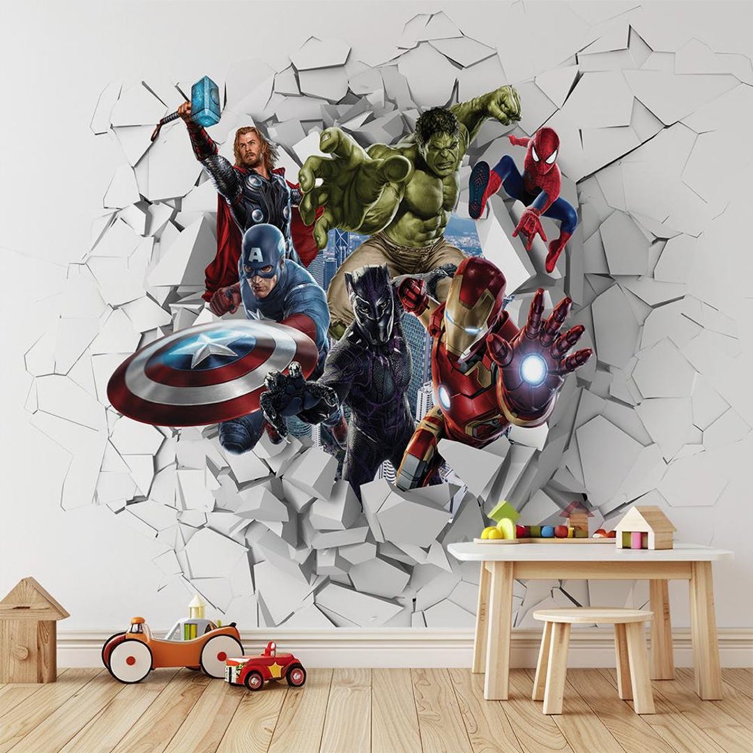 Marvel Superhero Action Mural – Kids Room Comic Book Wallpaper - Etsy