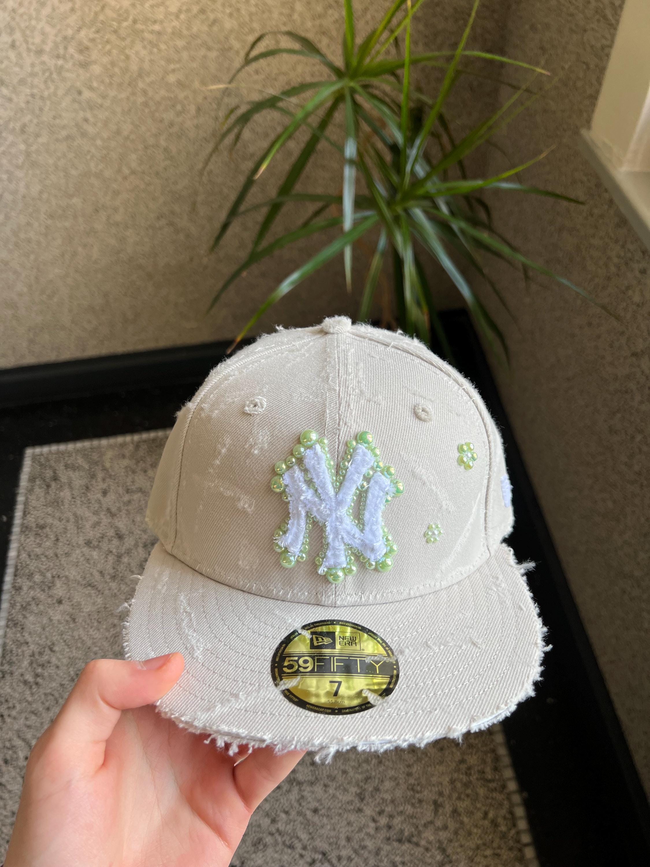 帽子 New Era Vintage Custom Jewelry Cap Custom Pearl New Era Fitted Cap - Etsy