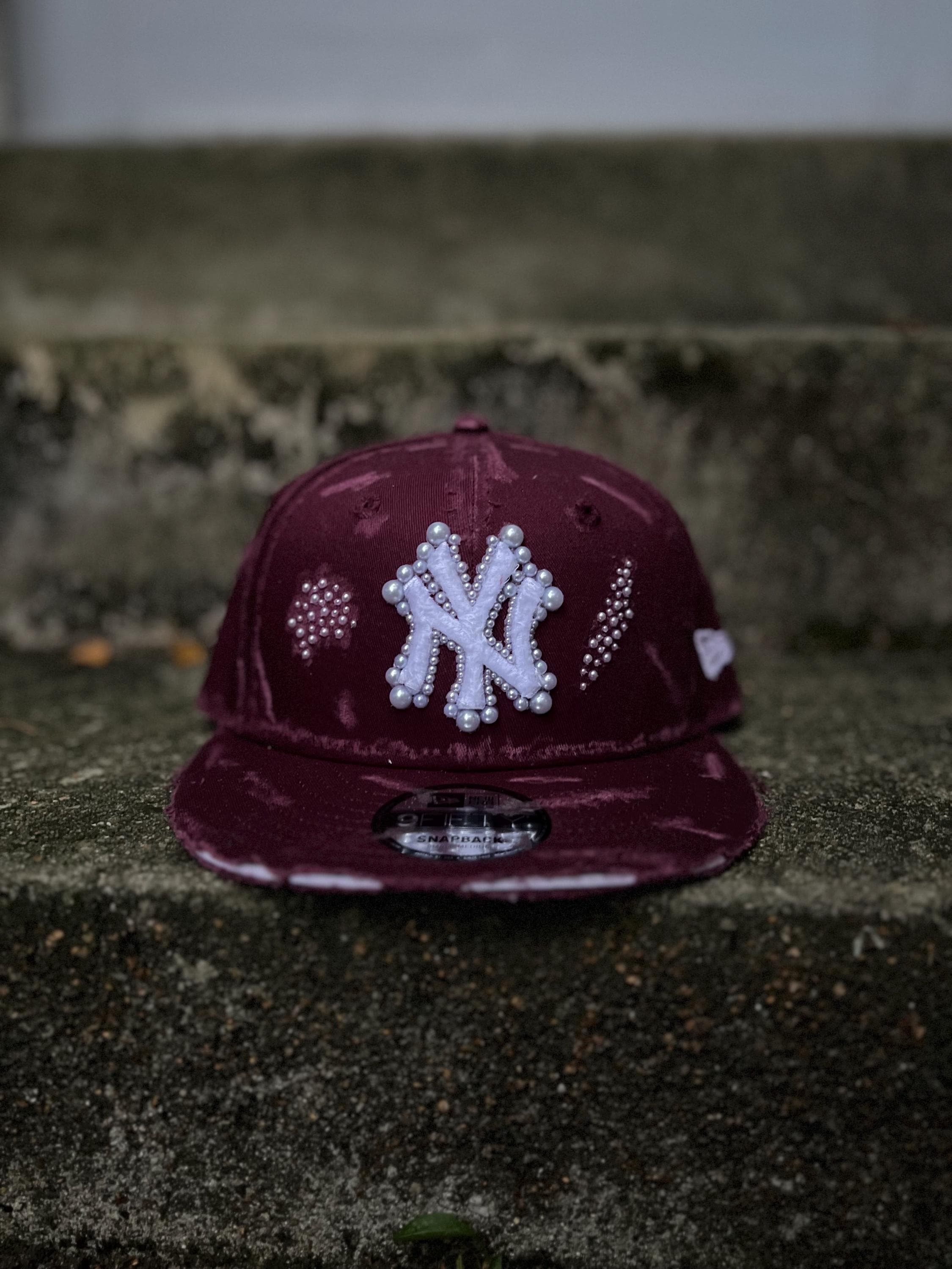 帽子 New Era Vintage Custom Jewelry Cap Custom Pearl New Era Fitted Cap - Etsy