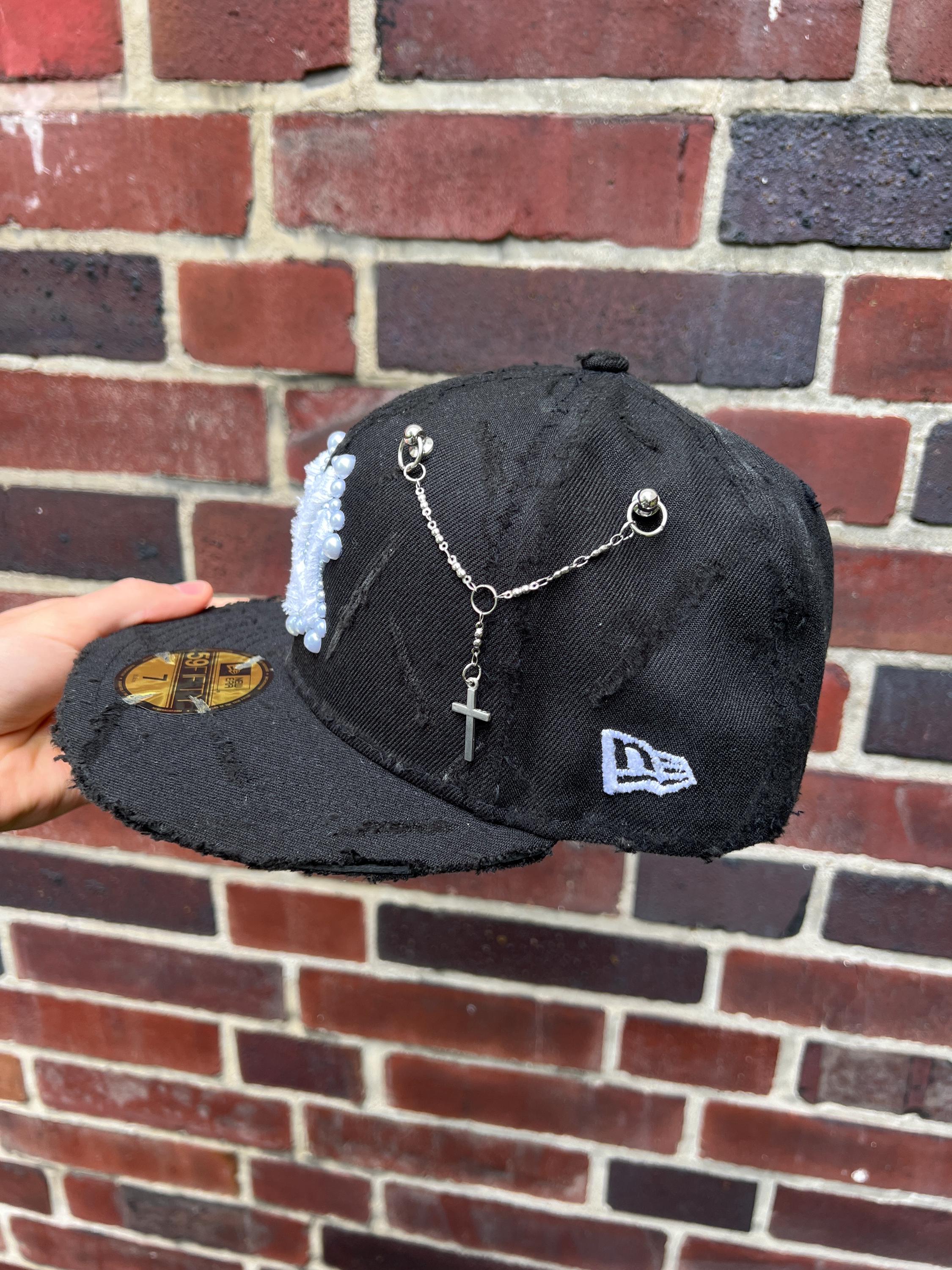 Custom Pearl New Era Fitted Cap With Cross Chain and Customized