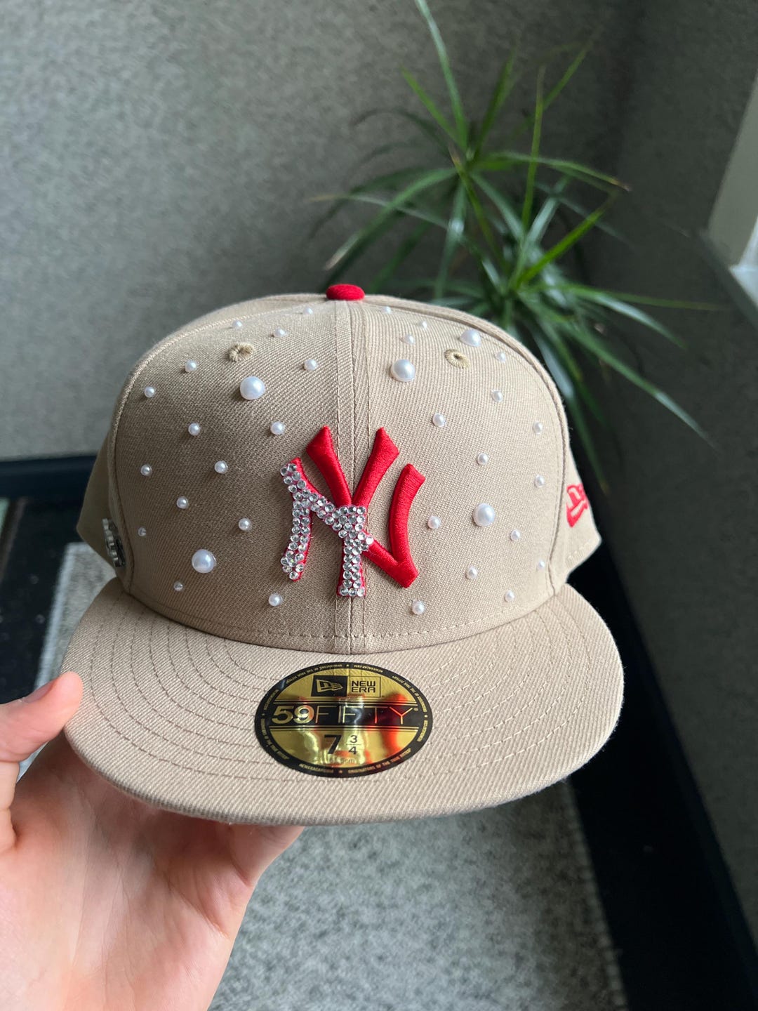 帽子 New Era Vintage Custom Jewelry Cap Custom Pearl New Era Fitted Cap - Etsy