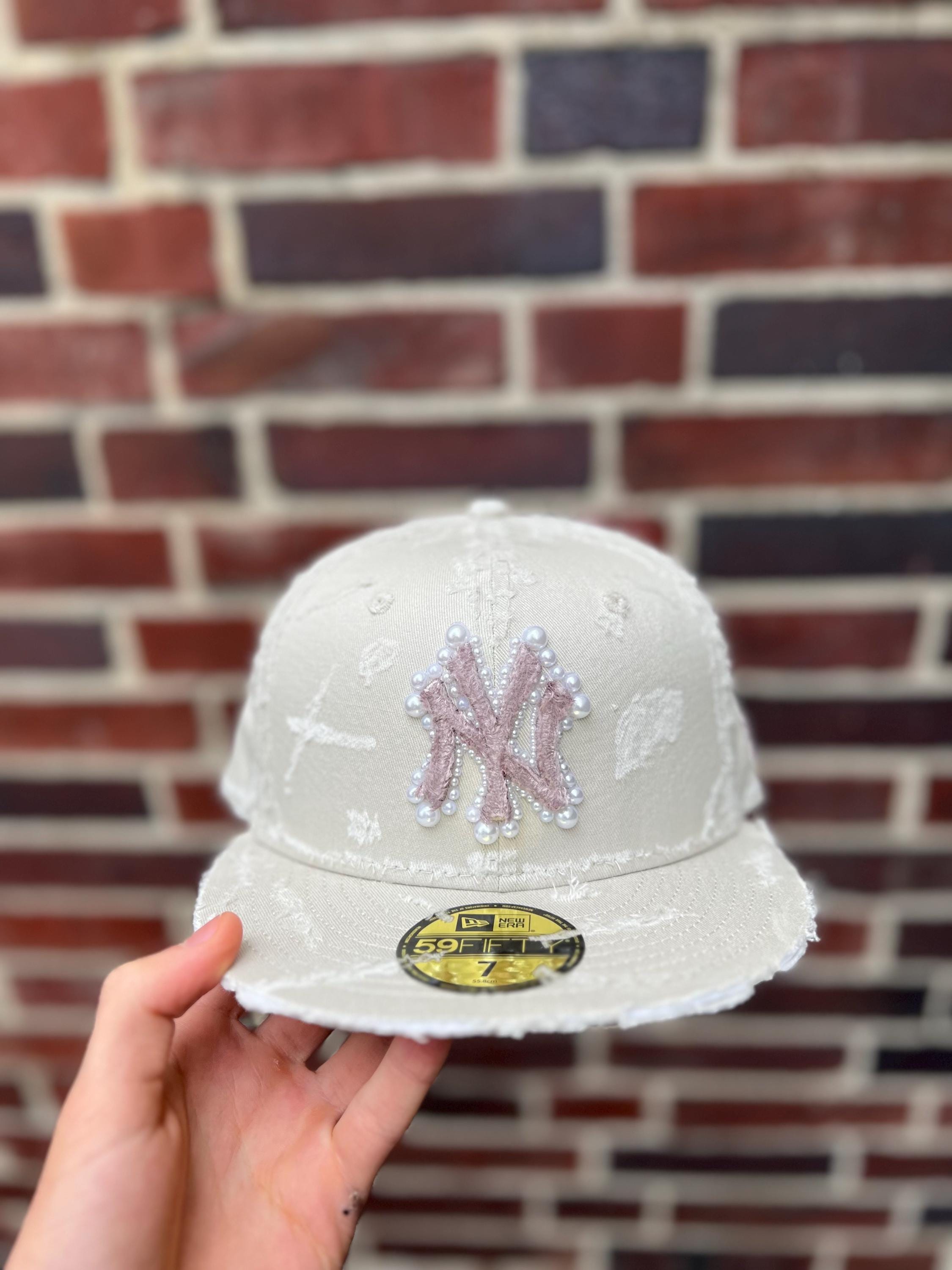 帽子 New Era Vintage Custom Jewelry Cap Custom Pearl New Era Fitted Cap - Etsy