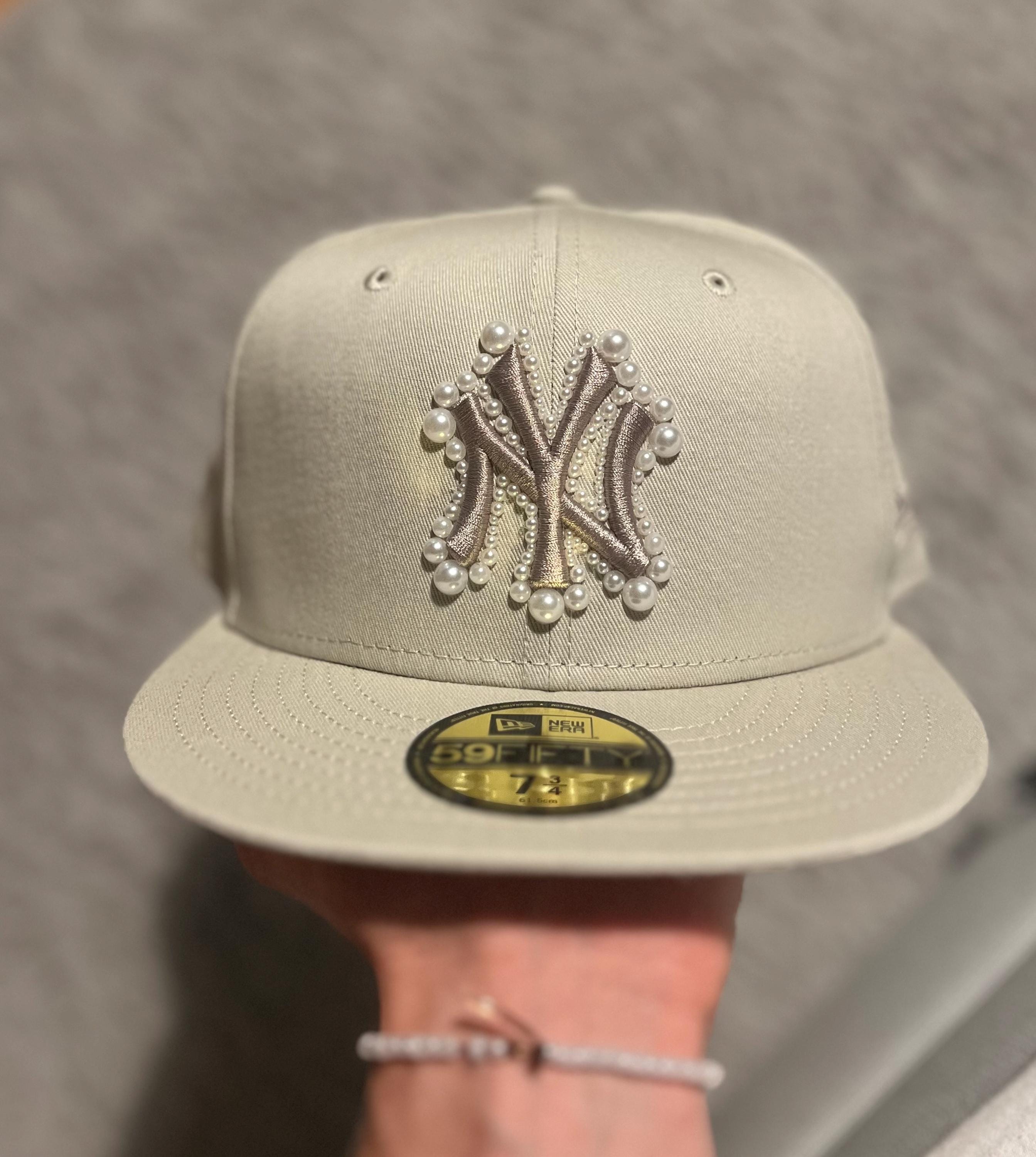 帽子 New Era Vintage Custom Jewelry Cap Custom Pearl New Era Fitted Cap - Etsy
