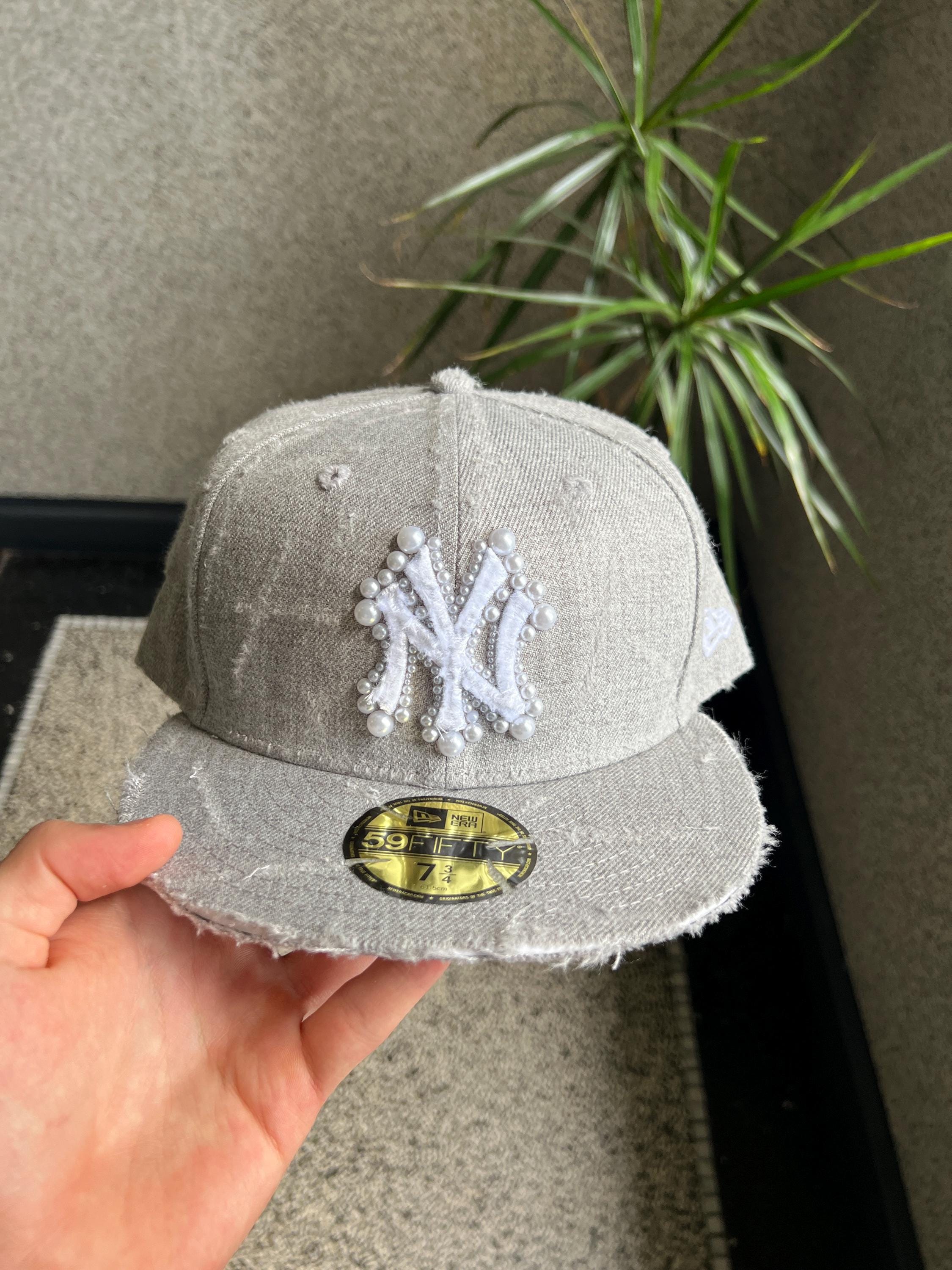 帽子 New Era Vintage Custom Jewelry Cap Custom Pearl New Era Fitted Cap - Etsy
