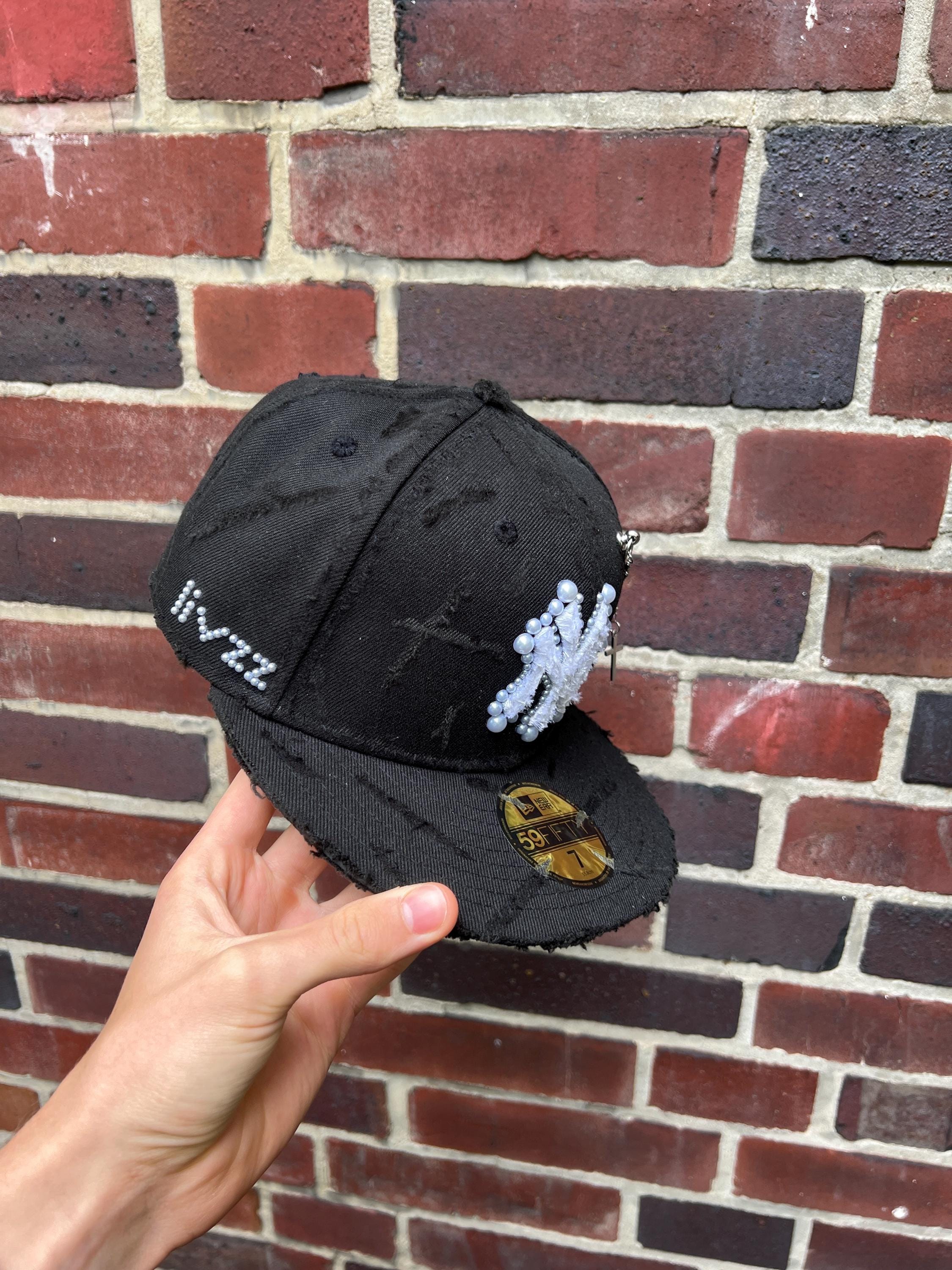 Custom Pearl New Era Fitted Cap With Cross Chain and Customized