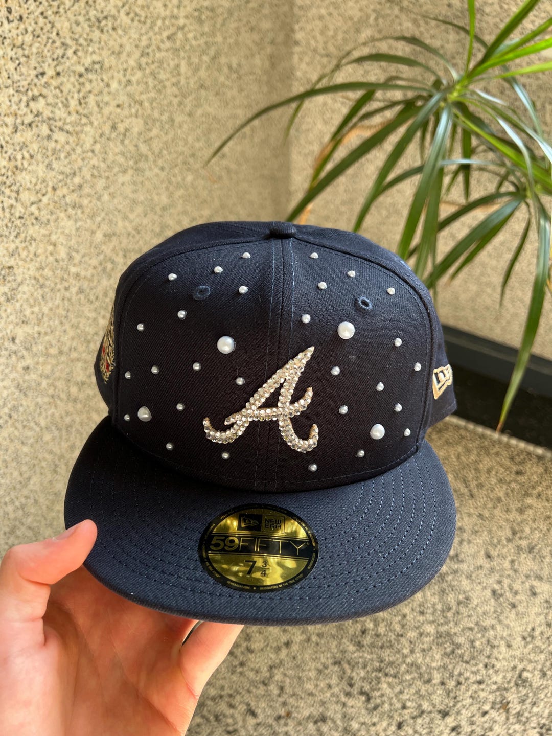 帽子 New Era Vintage Custom Jewelry Cap Custom Pearl New Era Fitted Cap - Etsy