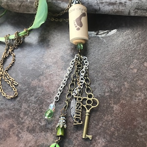 Wine cork necklace/purse charm, wine lovers gift, assemblage jewelry boho one of a kind