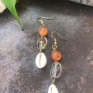 Cowrie shell and glass acrylic  bead earrings