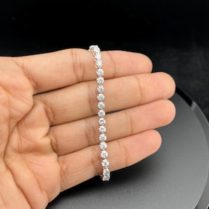 14k 6ct Lab Grown Diamond Bracelet, Unique 4 Prong Solid Gold Tennis Bracelet, Wedding Engagement Bracelet, Anniversary Gift For Her