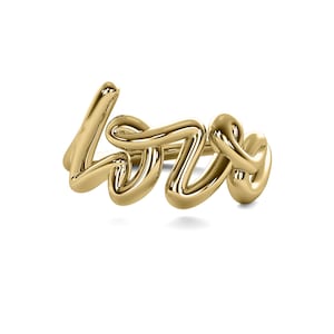 Script LOVE Ring, 14K Solid Gold Stackable Ring, Dainty Cursive Letter Ring, Minimalist Couples Ring, Anniversary Gift For Her
