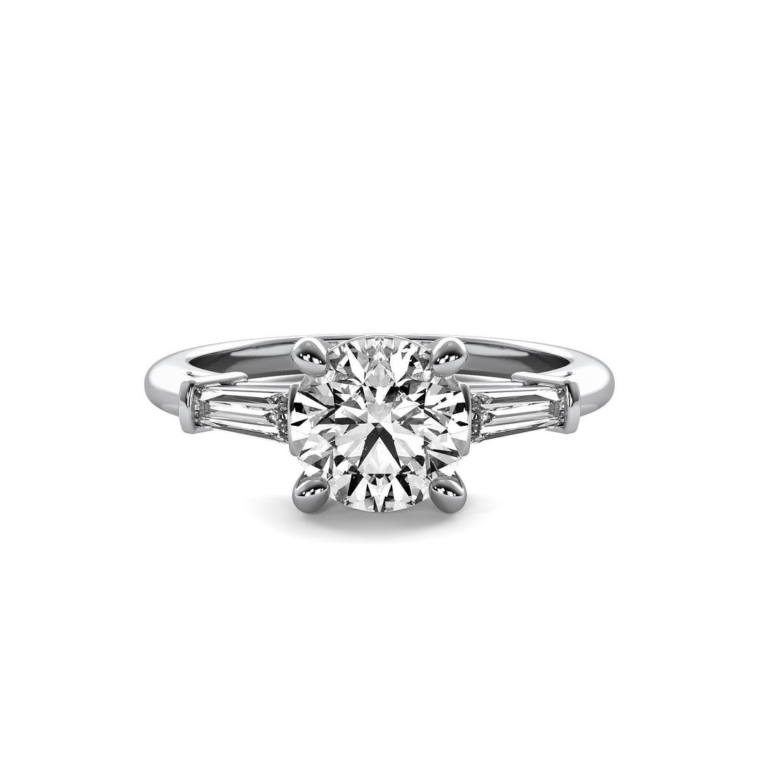 Round & Baguette Lab Grown Diamond 3-stone Engagement Ring: 14k Gold - Etsy