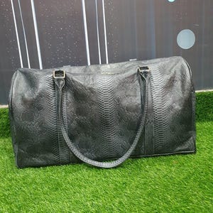 Personalized Python Embossed Leather Duffle Bag - Monogrammed 20 Inch Overnight Travel Weekender Bag