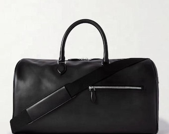Bolsa de lona de cuero negra personalizada, bolsa de fin de semana con monograma