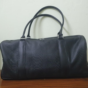 Personalized Leather Duffel Bag - Python Snakeskin Embossed Carry-on Travel Weekender