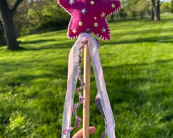 Handmade Wand | Felt Wand | Fairy Wand | Kids Gift | Dress Up | Gift | Star Wand | Ribbon | whimsical wand