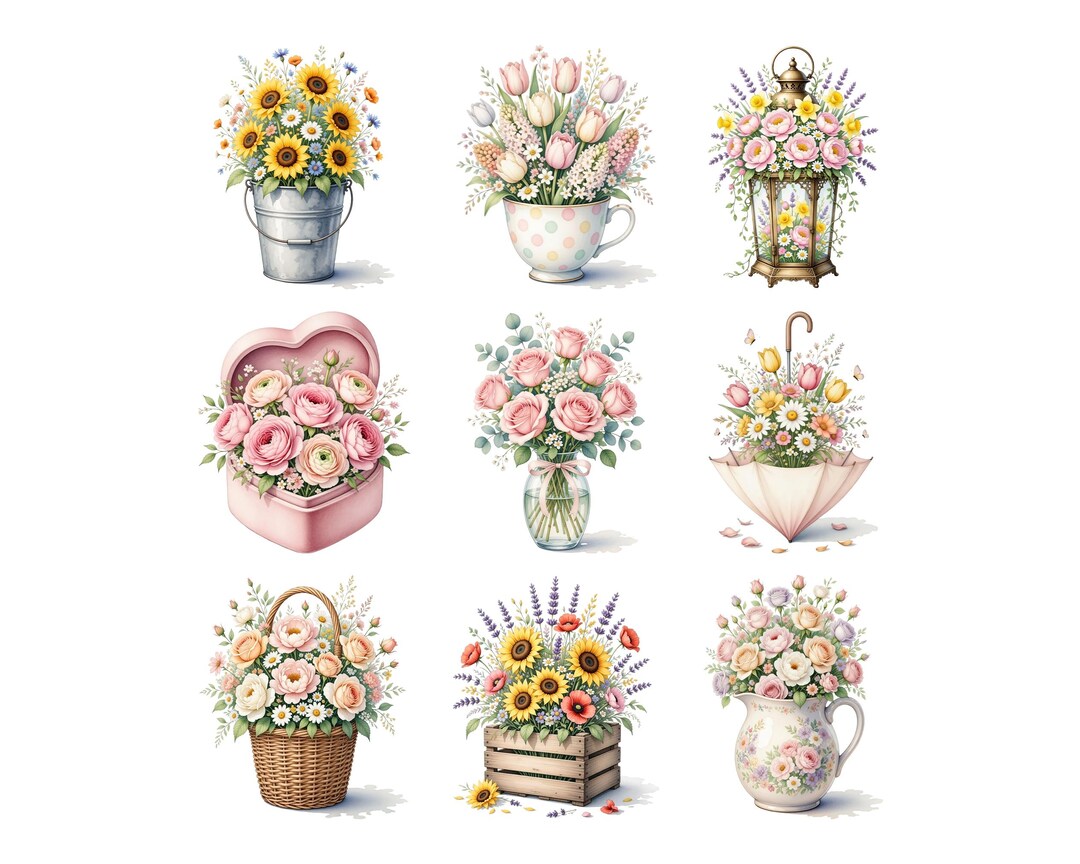 Watercolor Spring Flower Clipart Bundle | 30 Colorful Tulip & Flower ...
