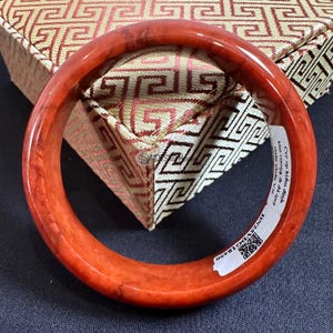 58mm Natural Blood Jade Bangle Bracelet | Slim Red Jade from Myanmar | Certified Gift for Her