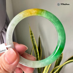 Brazalete de jade de 54 mm: jadeíta natural verde, amarilla y blanca, joyería de jade birmano certificada, regalo Feng Shui para mujer.