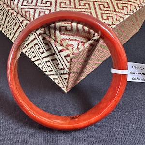 55mm Red Jade Bangle – Slim Natural Stone Bracelet from Myanmar – Feng Shui Gift with Certificate – Elegant Blood Jade Jewelry