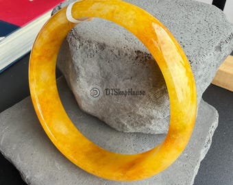 Brazalete de jade de Myanmar de 54 mm, pulsera de jade amarillo