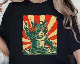 Funny DJ Cat T-Shirt: Music Lover Graphic Tee