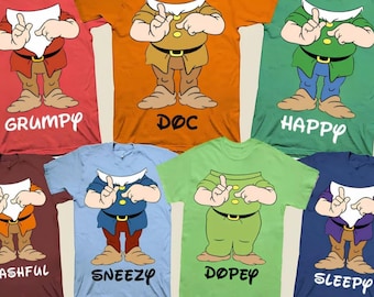 Seven Dwarfs Group Costume Shirts, Family Matching Halloween Tees