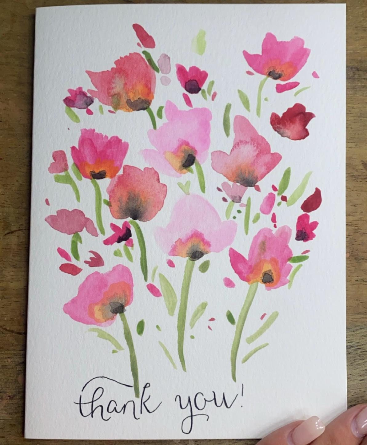 Floral Watercolor Thank You Card - Etsy