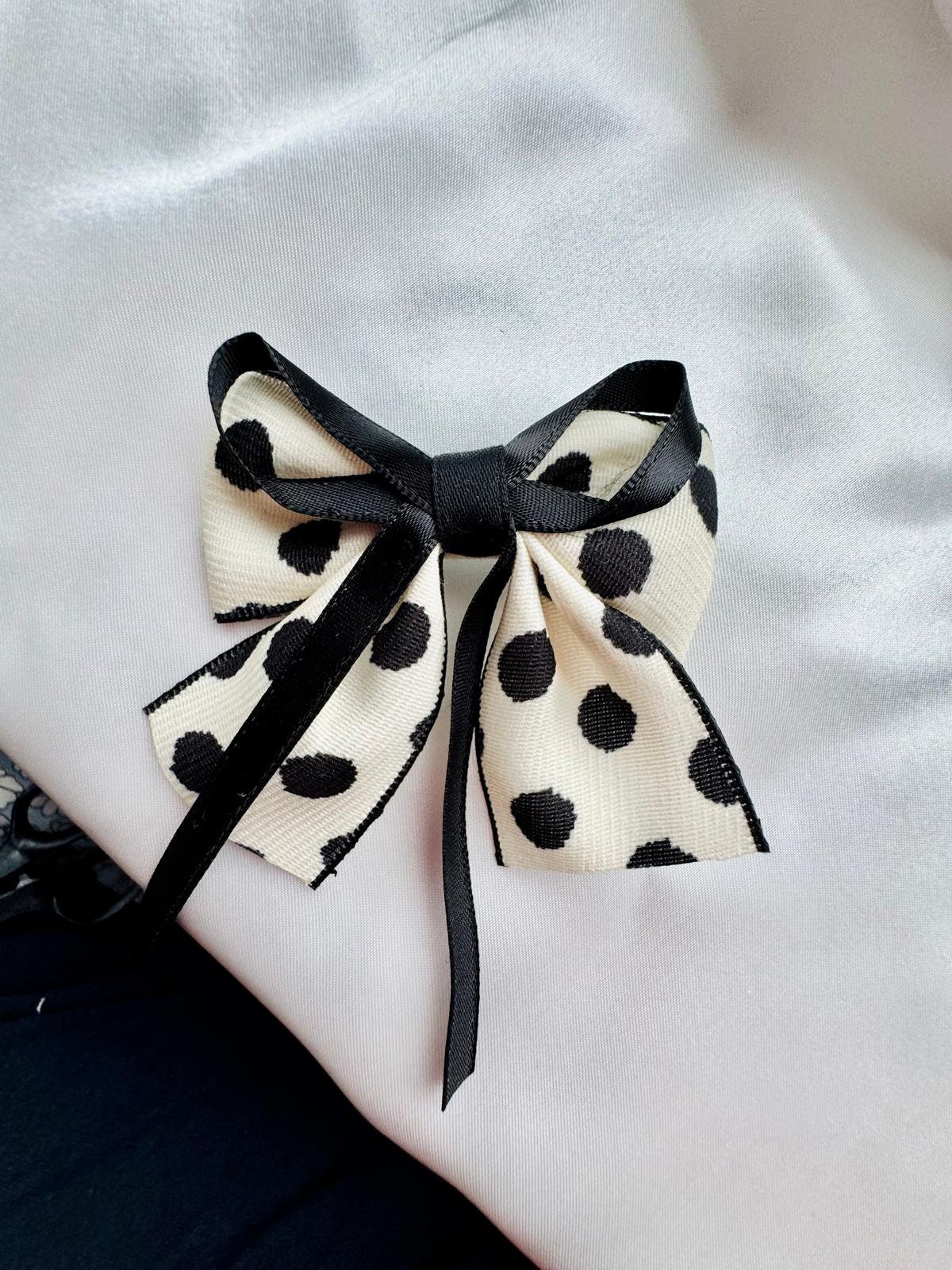 Polka Dot Hair Bow Clip: Black & White Fabric Bows (pack of 