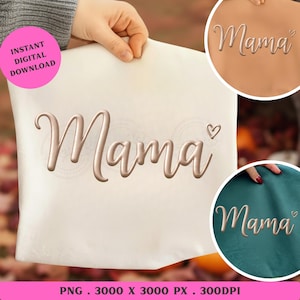 May include: A cream-colored tote bag with the word "Mama" in a metallic, cursive font, accompanied by a small heart. The image includes a pink circle with the text "INSTANT DIGITAL DOWNLOAD".