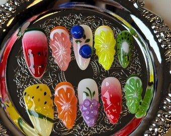 Fruity Feast Press-On Nail Set: 3D Summer Fruit Design