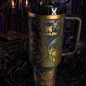 Custom Engraved, Exclusive Pixie Dust, Skull & Roses Stanley Tumbler, Laser Engraved Travel Mug, Dark Gothcore Drinkware