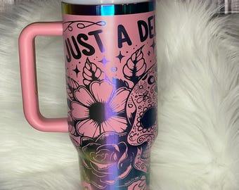 Stainless Steel Stanley Dupe - 40 oz, Laser Engraved, Pink Delicate Petal