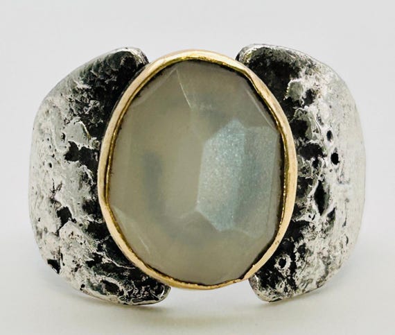 Sterling Moonstone Oval Statement Ring Size 7.5, … - image 1