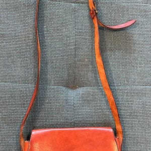 Vintage Orange Leder Hand Werkzeug Umhängetasche Made in France