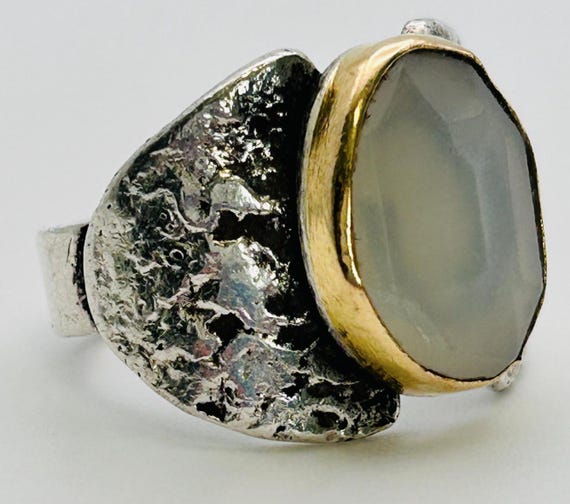 Sterling Moonstone Oval Statement Ring Size 7.5, … - image 2