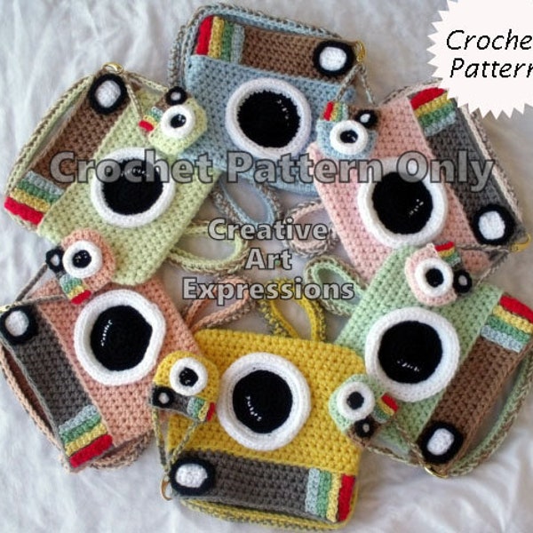 Camera Purse & Miniature Camera Purse Crochet Pattern, Vintage Camera Purse Crochet Pattern, Crochet Pattern, Downloadable PDF,