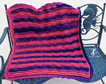 Flamingo Bay Sea Breeze Crocheted Hot Pink, Blue, Purple, Coral Baby Blanket Crib Size or Lap Blanket, Mermaid Crochet, Ocean Crochet, Ocean