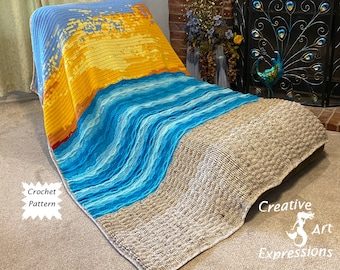 Sand Sea Sky Beach Blanket Crochet Pattern Ocean Crochet Wave Afghan Twin Full Queen King  Mermaid at Heart Beach Blanket Video Tutorials