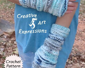 Sea Breeze Fingerless Gloves Adult Teen Crochet Pattern 2 Lengths Regular 10" and Long 14"