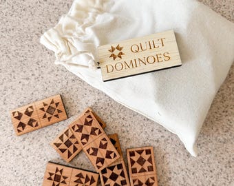 Quilt Block Dominoes: Legno di ciliegio inciso al laser, Gioco del quilter