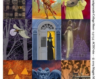 Halloween Backgrounds Digital Collage Sheet - ACEO ATC - Scary, Spooky, Eerie but Fun - Download - Printable