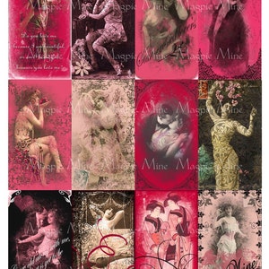 Dark Romance Collage Sheet 2 x 3.5 Inches Vintage Romantic Women Instant Download Printable image 2