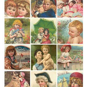 Kinder Collage Sheet - Viktorianische Kinder aus Werbung - 2,5 Zoll Quadrate - Instant Download - printable