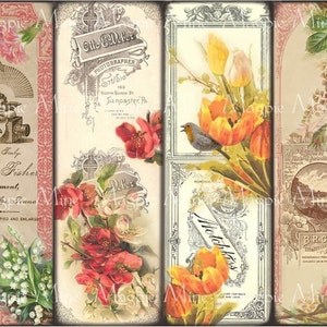 Victorian Floral Bookmarks - Instant Download - Vintage Roses, Daisies, Tulips, Lily of the Valley - 2 x 6 - Vintage Flowers