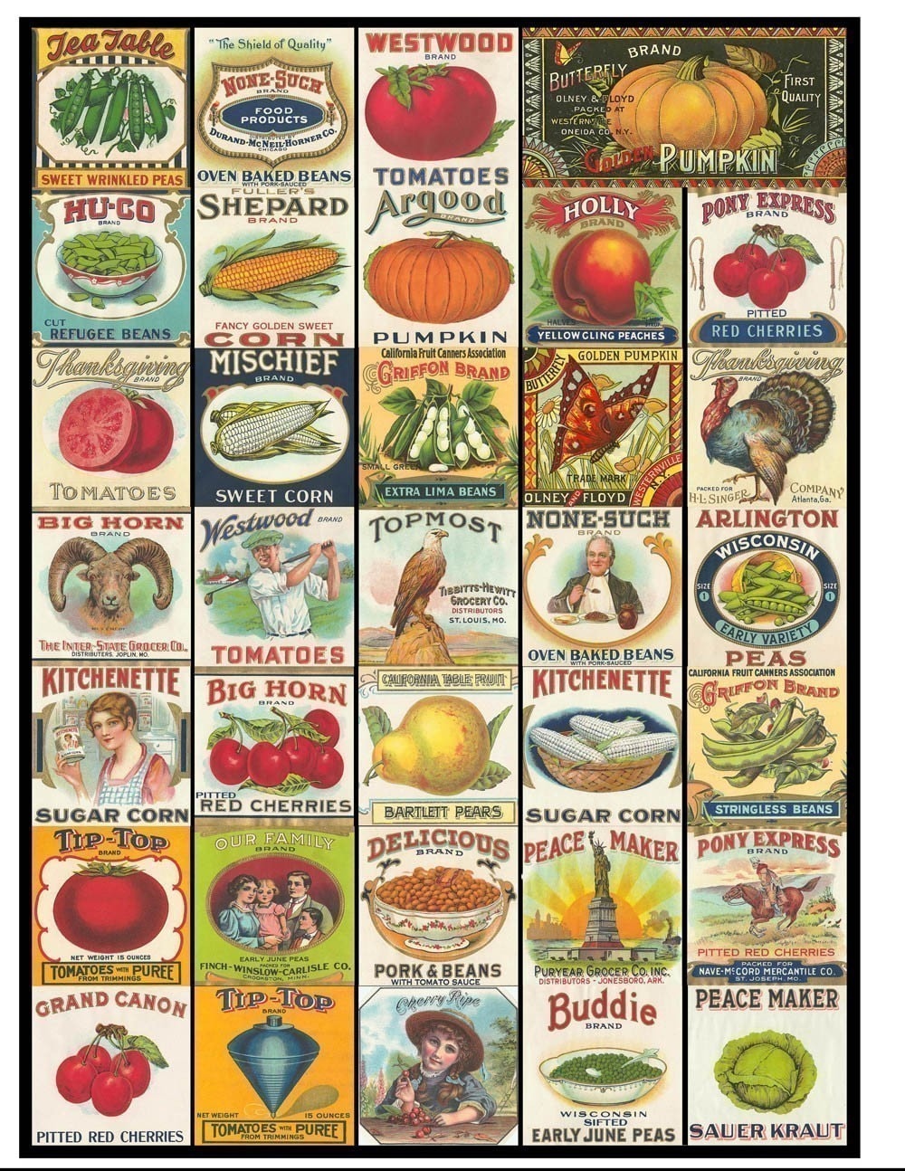 Eat Your Fruits and Veggies Collage Sheet - Vintage Fruit and Vegetable Labels - 1.5 x 1.5 Inches - Instant Download - Printable