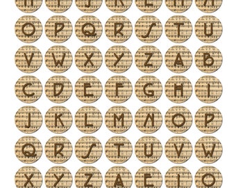 Alphabet Circles Collage Sheet / Vintage Sheet Music / One Inch Circles / Instant Download / Printable