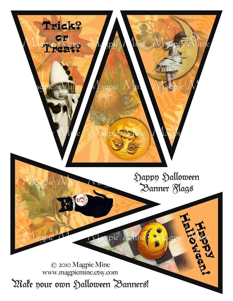 Halloween Banner Printable Collage Sheet 5 Triangle Flags Etsy