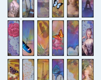 Dreamy Paris Digital Collage Sheet -1 x 3 Inch Glass Slide Size - Marie Antoinette - Butterflies -  Instant Download - Printable