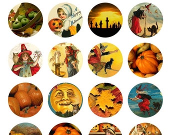 Halloween Digital Collage Sheet for Paper Craft - Autumn Circles - 1.75 Inches - Printable Download